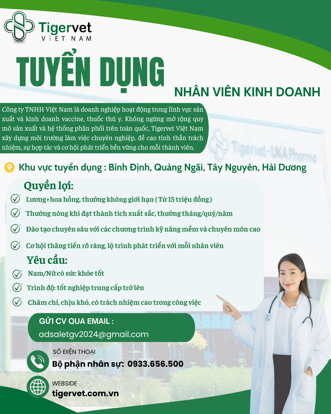  TUYỂN DỤNG NHÂN VIÊN KINH DOANH KHU VỰC: BÌNH ĐỊNH, QUẢNG NGÃI, TÂY NGUYÊN, HẢI DƯƠNG