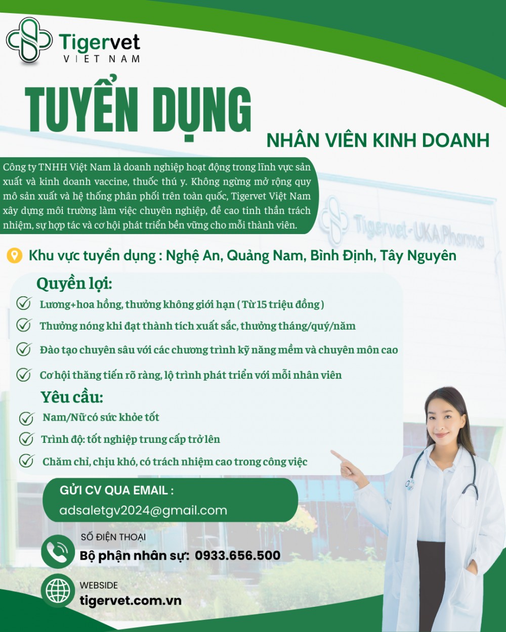 TUYỂN DỤNG NHÂN VIÊN KINH DOANH KHU VỰC: NGHỆ AN, QUẢNG NAM, BÌNH ĐỊNH, TÂY NGUYÊN